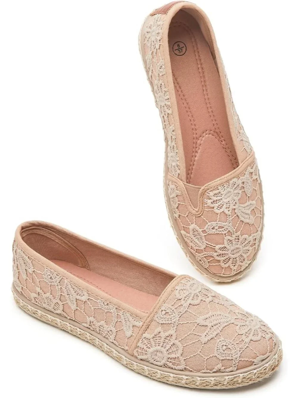 Women's Brown Rubber Flower Embroidered Comfortable Round Toe Casual Ballet Flat